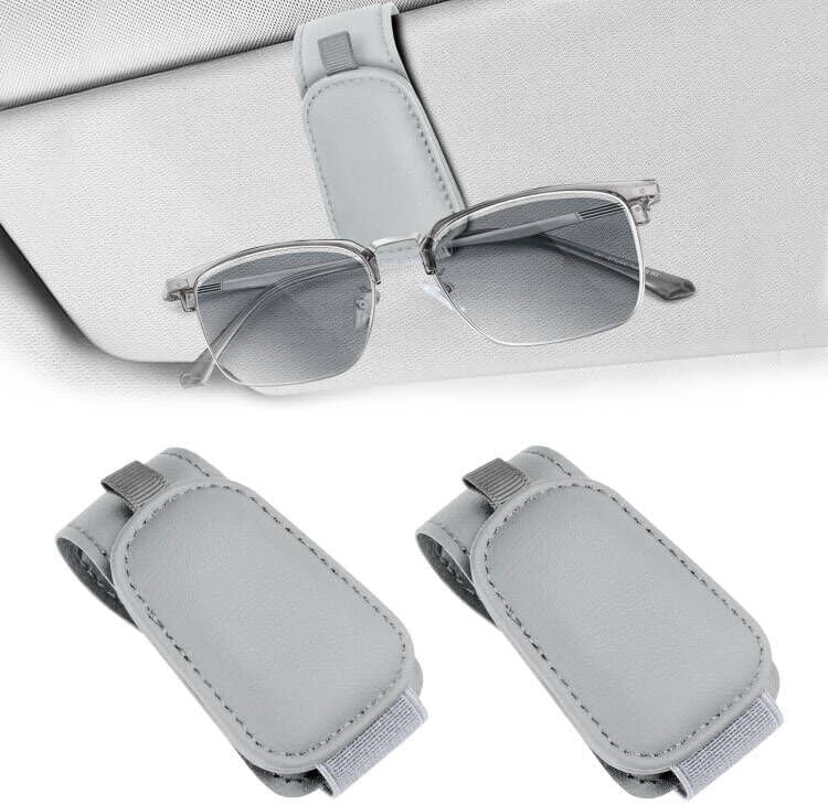 Teraves 2 Pack Sunglass Holder Clip for Car Visor, Upgrade Magnetic Leather Visor Sunglasses Clip, Easy to Hold Your Glasses Eyeglasses, Grey - Image 1